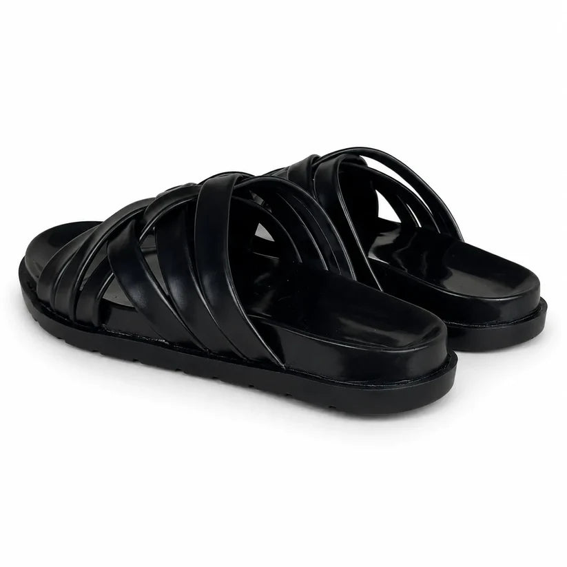 BRAIDE LEATHER SLIPPER - BLACK