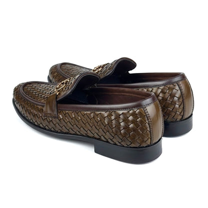 BROWN WOVEN PURE LEATHER