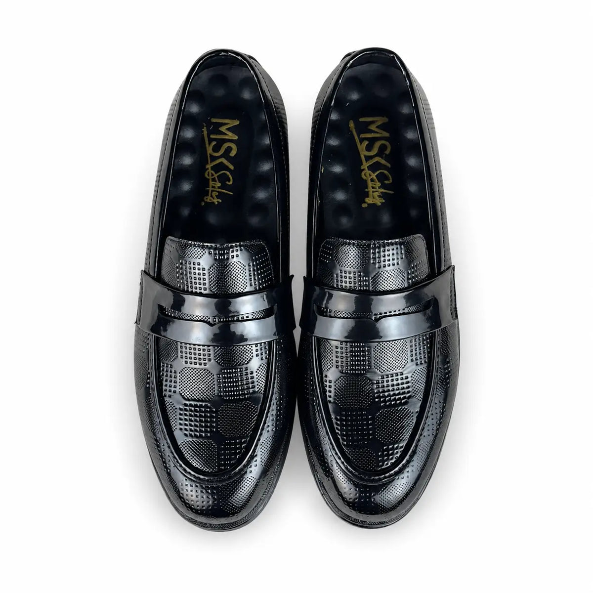 DOTTED BOX BLACK PATENT MEDICATED LOAFER