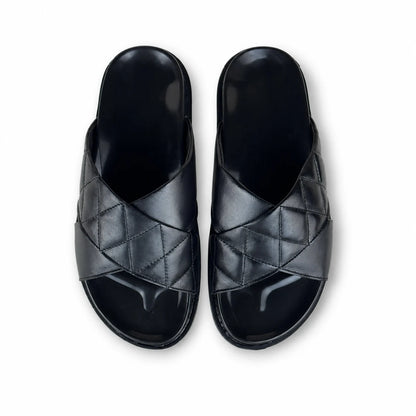 BLACK LEATHER X SLIPPER