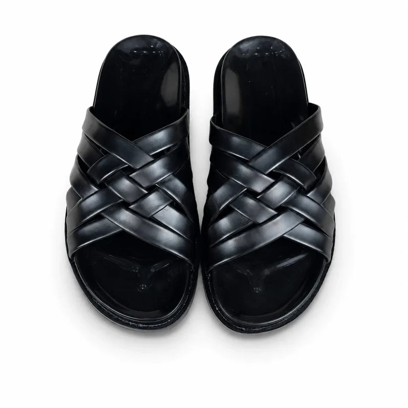 BRAIDE LEATHER SLIPPER - BLACK