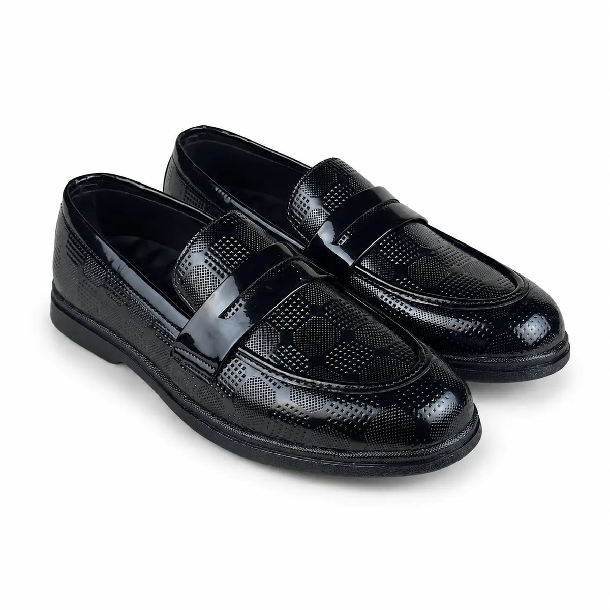 DOTTED BOX BLACK PATENT MEDICATED LOAFER