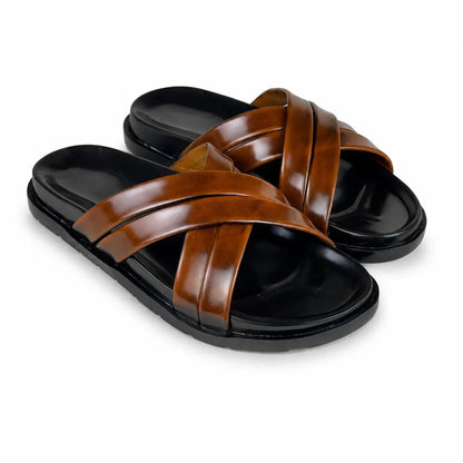 BROWN X LEATHER SLIPPER