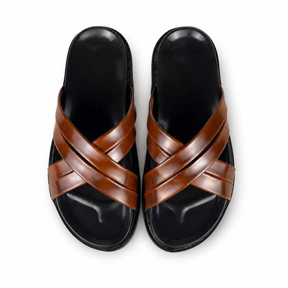 BROWN X LEATHER SLIPPER