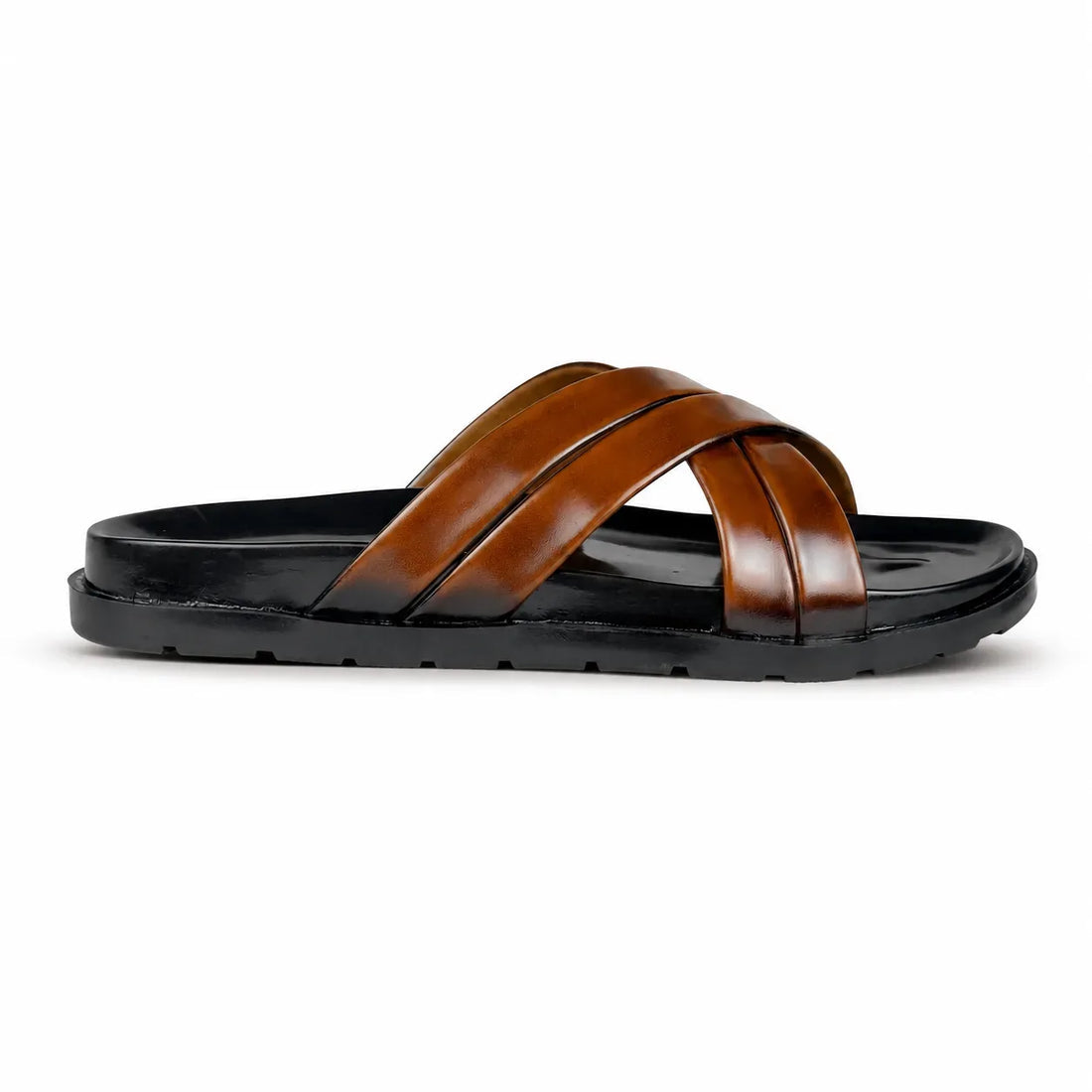BROWN X LEATHER SLIPPER