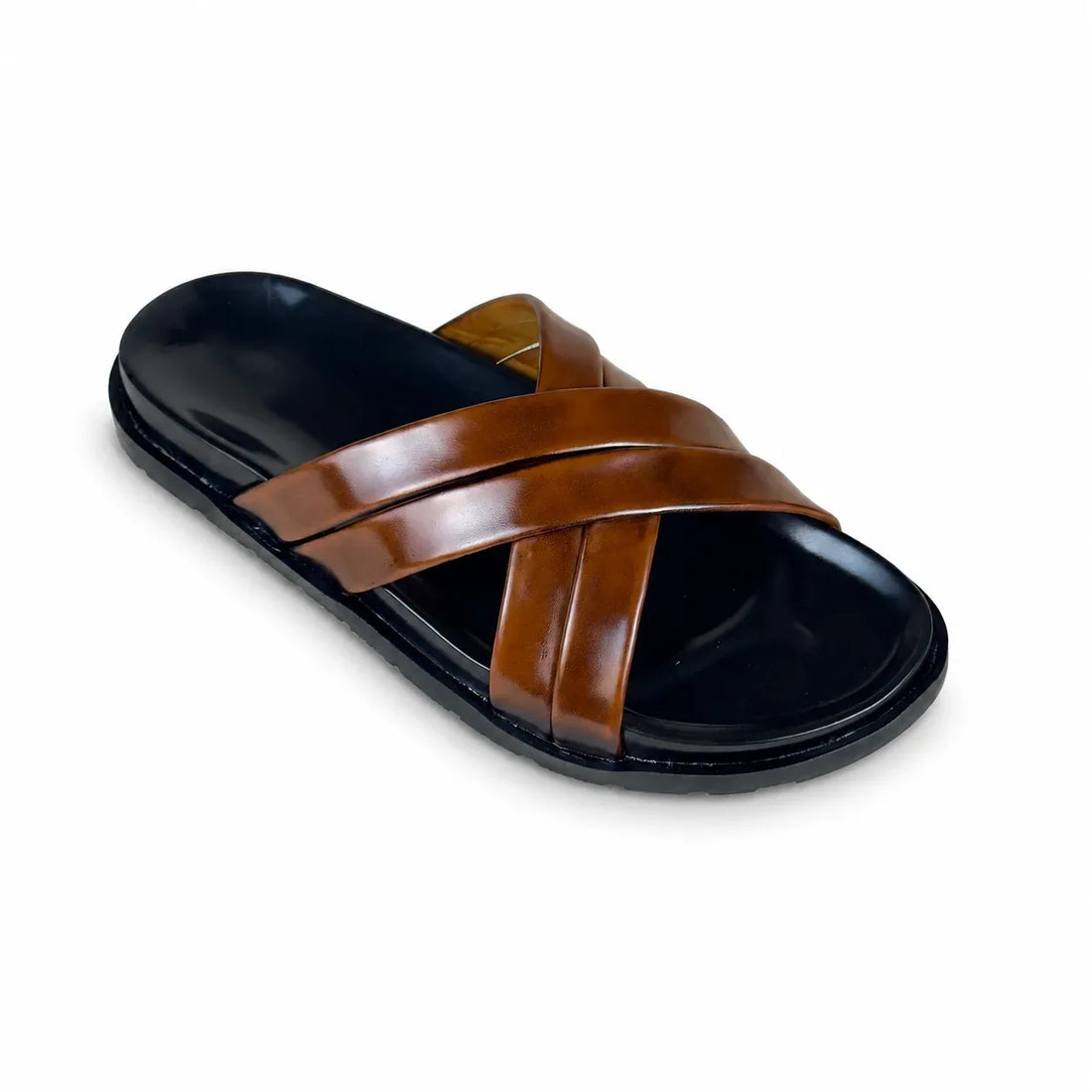BROWN X LEATHER SLIPPER