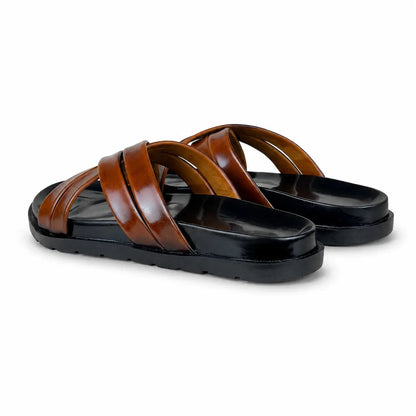 BROWN X LEATHER SLIPPER