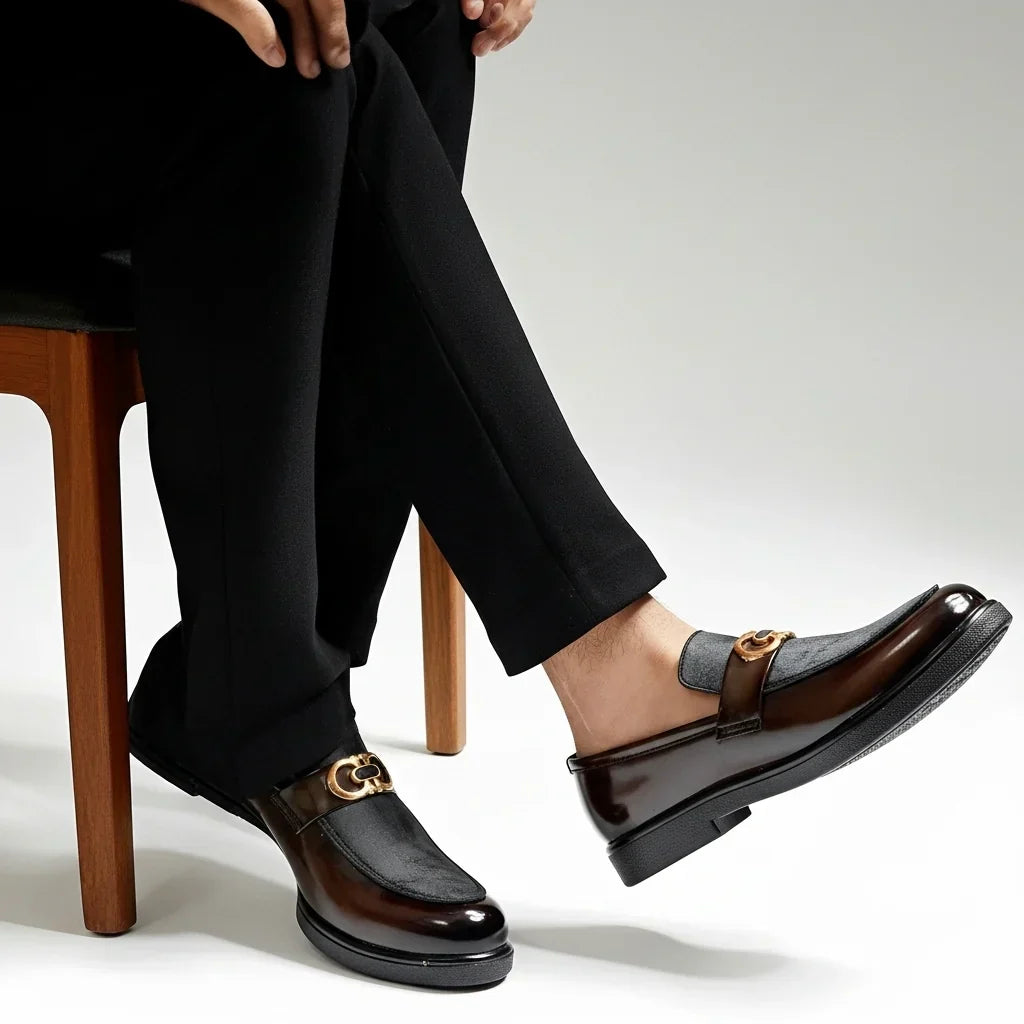 TWO TONE VELVET PATENT BROWN MEDICATED LOAFER