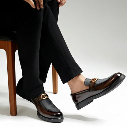 TWO TONE VELVET PATENT BROWN MEDICATED LOAFER